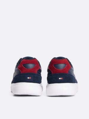 blue lightweight suede cupsole trainers for men tommy hilfiger