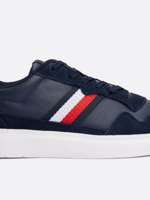 blue lightweight suede cupsole trainers for men tommy hilfiger