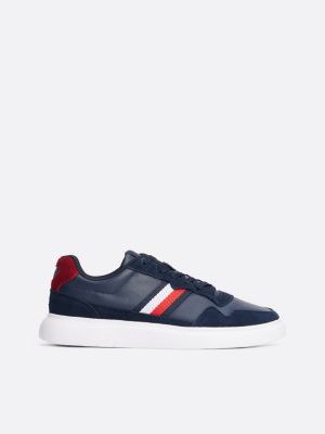 blue lightweight suede cupsole trainers for men tommy hilfiger