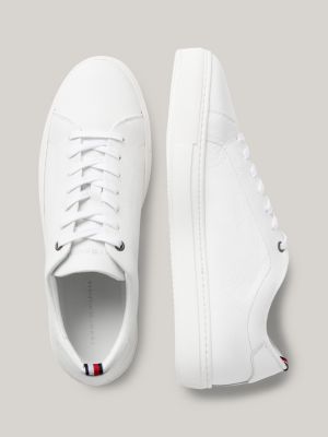 Premium Pebble Grain Leather Cupsole Trainers | White | Tommy Hilfiger