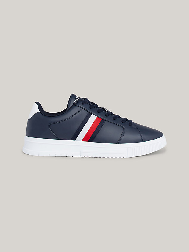 blue essential leather signature tape trainers for men tommy hilfiger