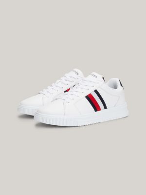 white essential leder-sneaker mit tommy-tape für herren - tommy hilfiger