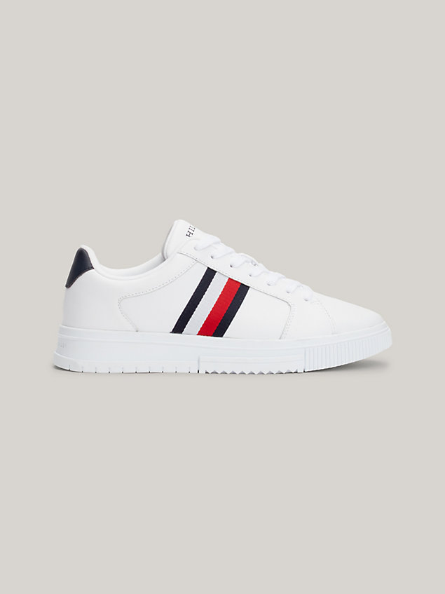 white essential leather signature tape trainers for men tommy hilfiger