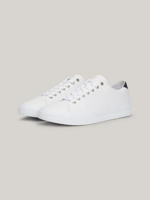 sneakers essential in pelle con monogramma th white da uomini tommy hilfiger