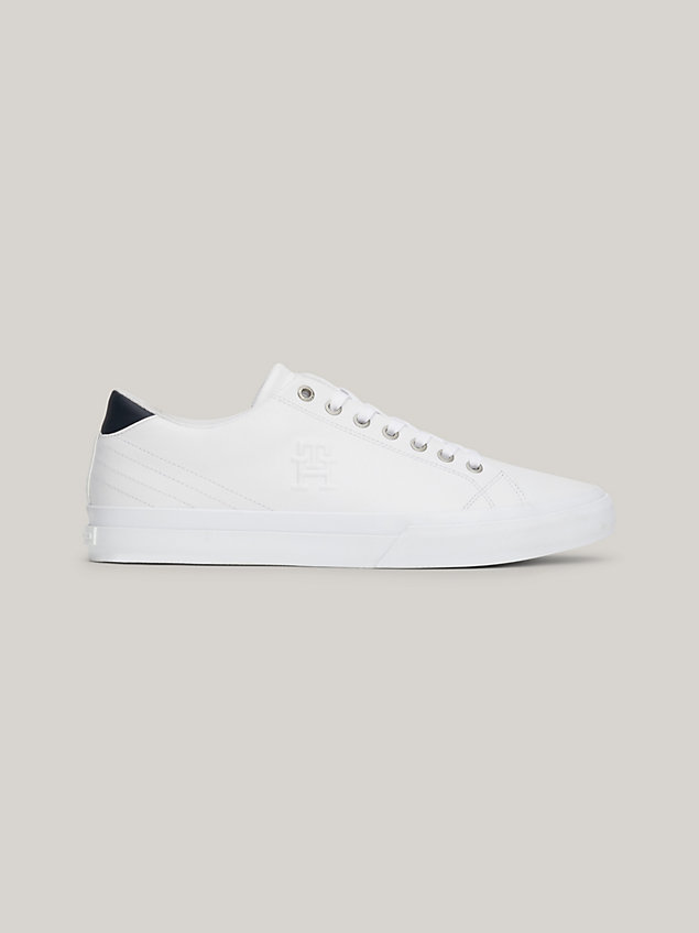 white essential contrast panel leather trainers for men tommy hilfiger