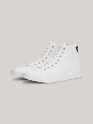 Tommy hilfiger essential leather icon logo trainer in clearance white