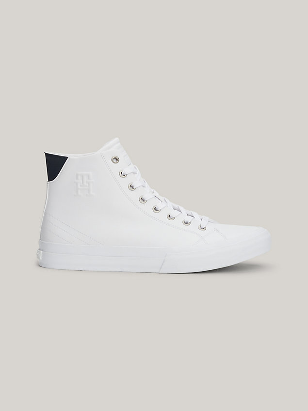 white skórzane buty sportowe za kostkę essential dla mężczyźni - tommy hilfiger