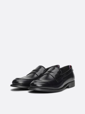 mocassins en cuir verni noir pour hommes tommy hilfiger