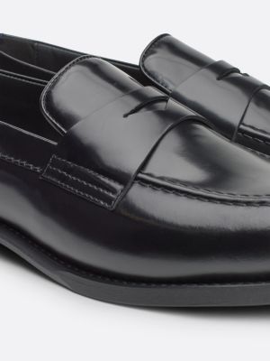 mocassins en cuir verni noir pour hommes tommy hilfiger