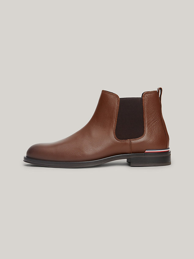 brown signature leather chelsea boots for men tommy hilfiger