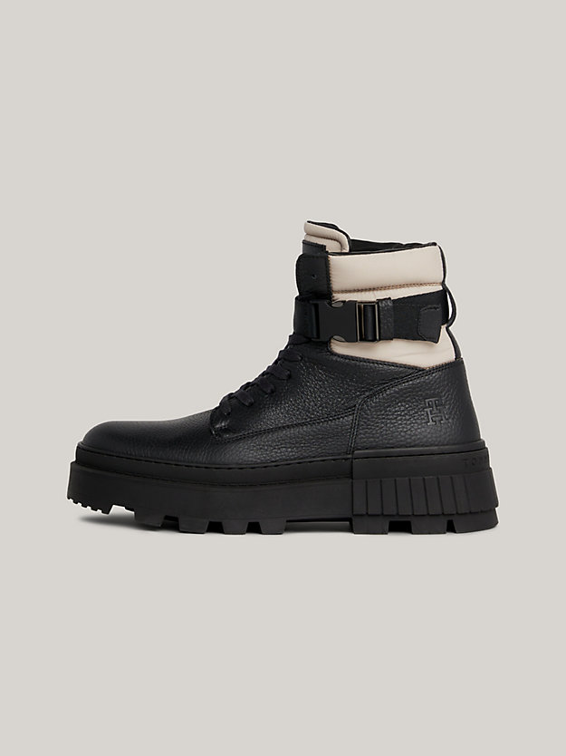 Elevated Chunky Cleat Leather Buckle Boots | Black | Tommy Hilfiger