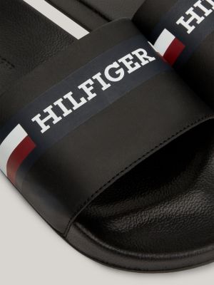Signature Hilfiger Monotype Pool Slides Black Tommy Hilfiger