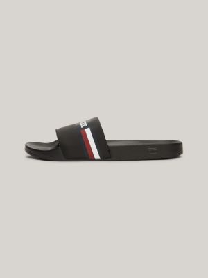 Signature Hilfiger Monotype Pool Slides Black Tommy Hilfiger