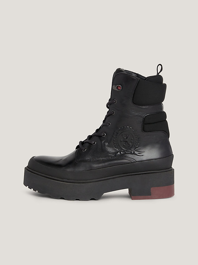 black crest leather lace-up cleat ankle boots for men tommy hilfiger