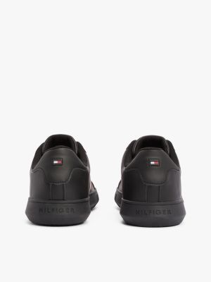 black essential leather cupsole trainers for men tommy hilfiger