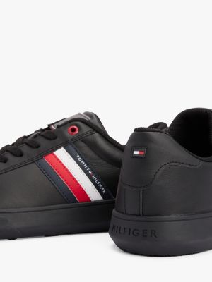 black essential leather cupsole trainers for men tommy hilfiger