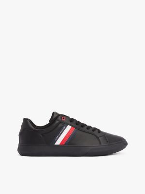 black essential leren sneakers met cupsole voor heren - tommy hilfiger