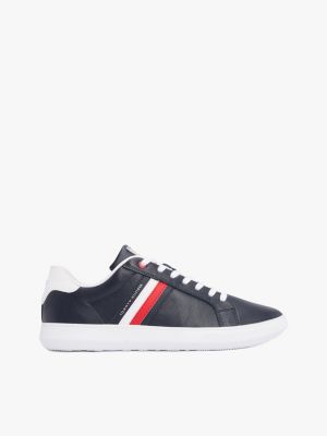 baskets essential en cuir à semelle cuvette blue pour hommes tommy hilfiger