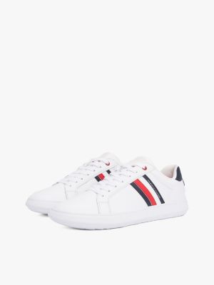 baskets essential en cuir à semelle cuvette blanc pour hommes tommy hilfiger