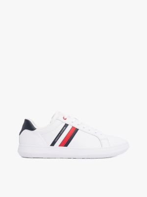 baskets essential en cuir à semelle cuvette blanc pour hommes tommy hilfiger