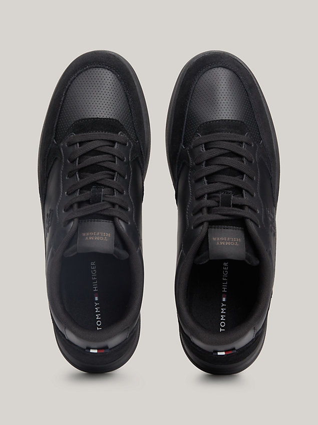 black elevated cupsole leather trainers for men tommy hilfiger