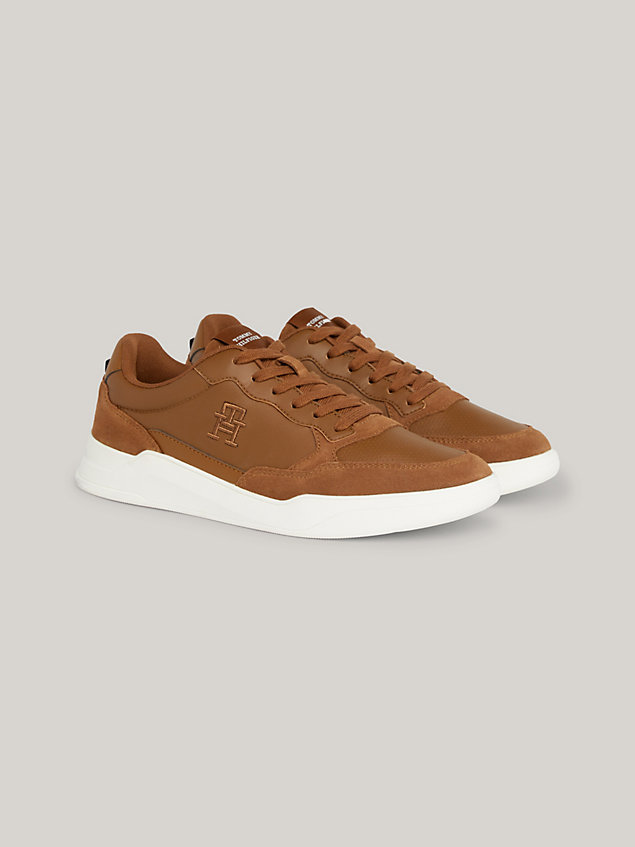 brown elevated cupsole leather trainers for men tommy hilfiger