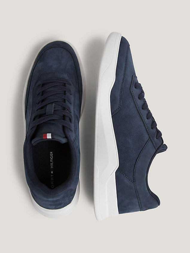 blue elevated nubuck leather cupsole trainers for men tommy hilfiger