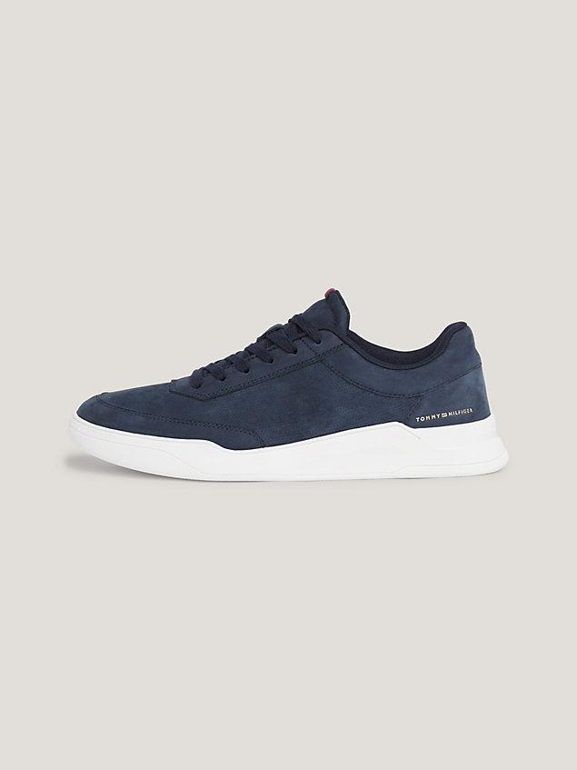 blue elevated nubuck leather cupsole trainers for men tommy hilfiger