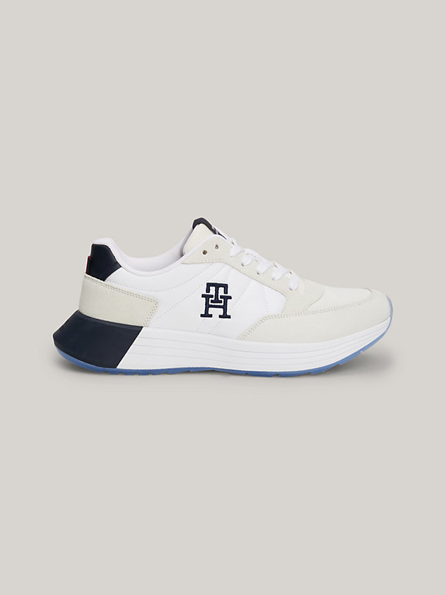 white classics elevated suede runner trainers for men tommy hilfiger