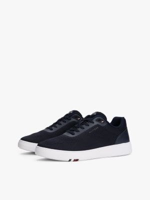 sneakers in maglia con dettagli iconici blu da uomini tommy hilfiger