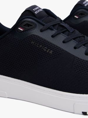 sneakers in maglia con dettagli iconici blu da uomini tommy hilfiger
