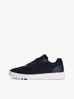 blau strick-sneaker mit branding für herren - tommy hilfiger