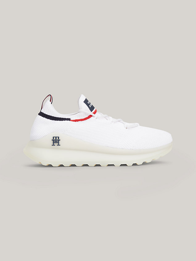 white knit th monogram cleat runner trainers for men tommy hilfiger