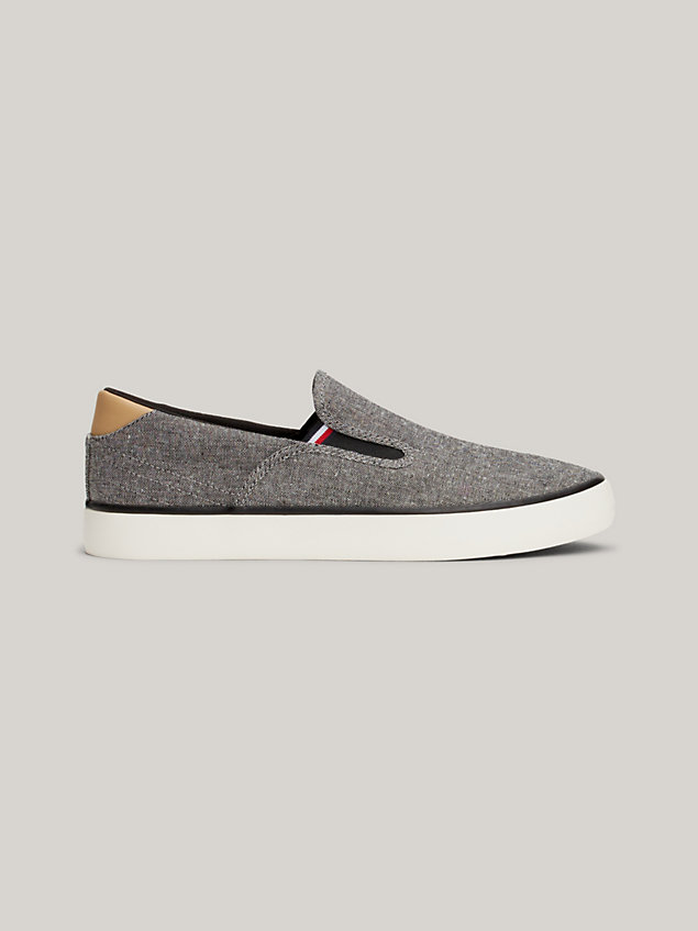 black linen chambray slip-on trainers for men tommy hilfiger
