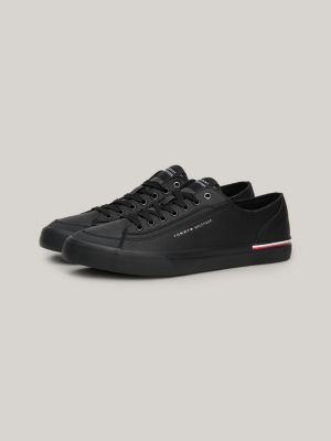 black logo-sneaker mit branding-besatz für herren - tommy hilfiger