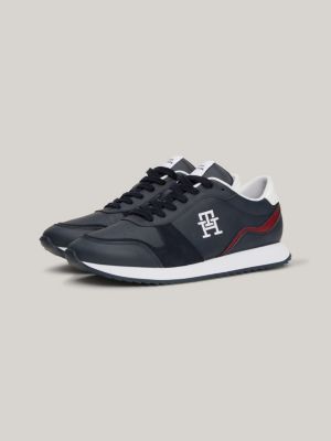 blue leder-sneaker mit monogramm und haifischsohle für herren - tommy hilfiger
