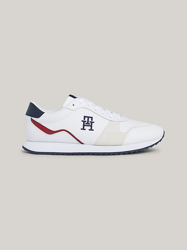 white leather th monogram serrated runner trainers for men tommy hilfiger