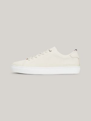 Premium Signature Leather Trainers | Beige | Tommy Hilfiger