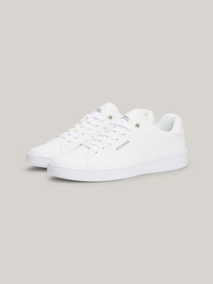 white cupsole-court-sneaker mit kontrast-ferse für herren - tommy hilfiger
