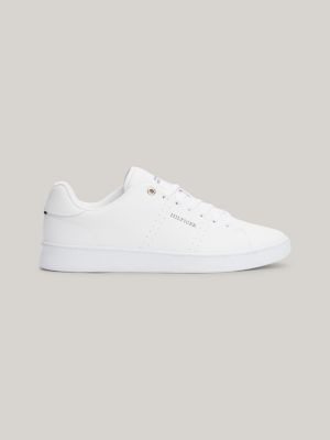 white cupsole-court-sneaker mit kontrast-ferse für herren - tommy hilfiger