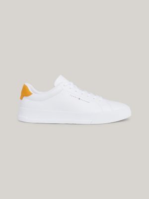 Leren court sneaker met logo Wit Tommy Hilfiger