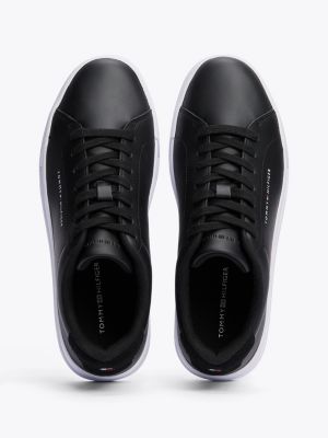 black logo leather court trainers for men tommy hilfiger