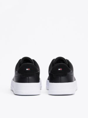 black logo leather court trainers for men tommy hilfiger