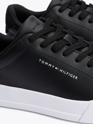 zwart leren court sneaker met logo voor heren - tommy hilfiger