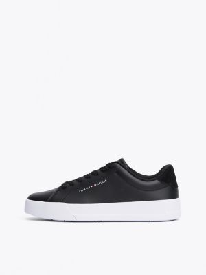 black logo leather court trainers for men tommy hilfiger