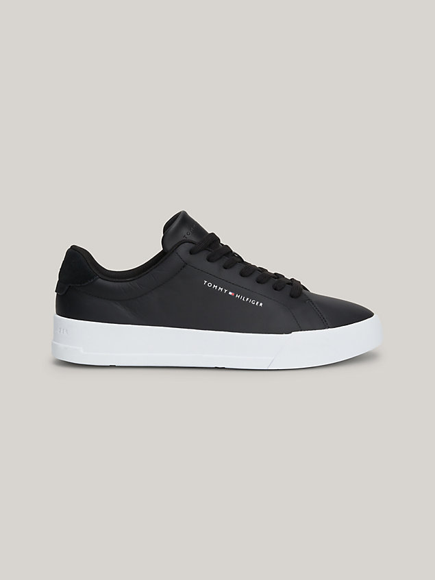 black leather chunky court trainers for men tommy hilfiger