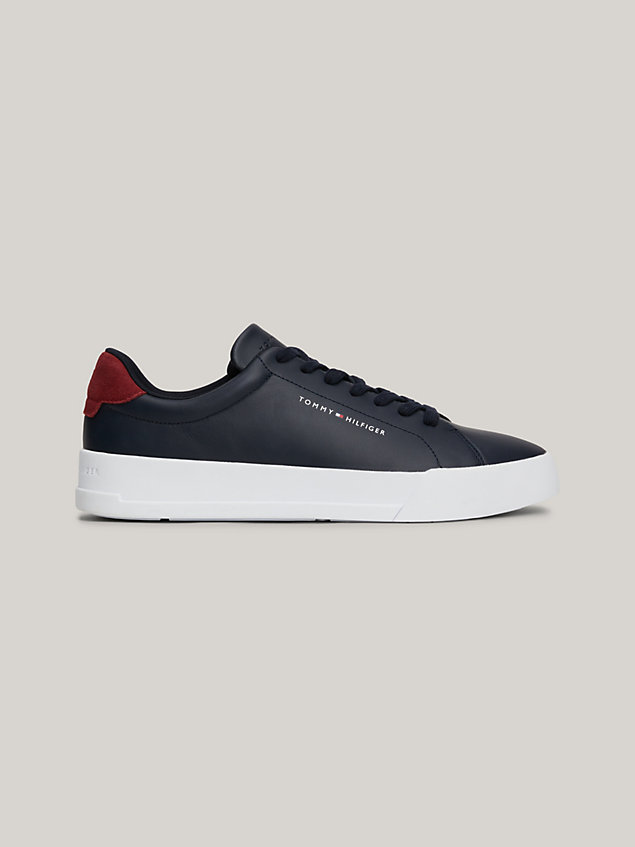 blue leather chunky court trainers for men tommy hilfiger