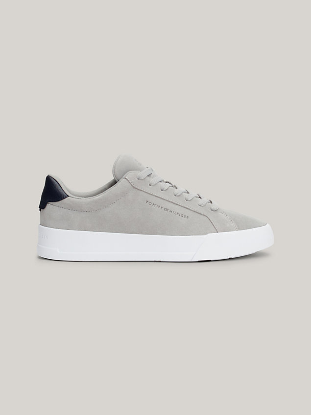 grey suede court trainers for men tommy hilfiger