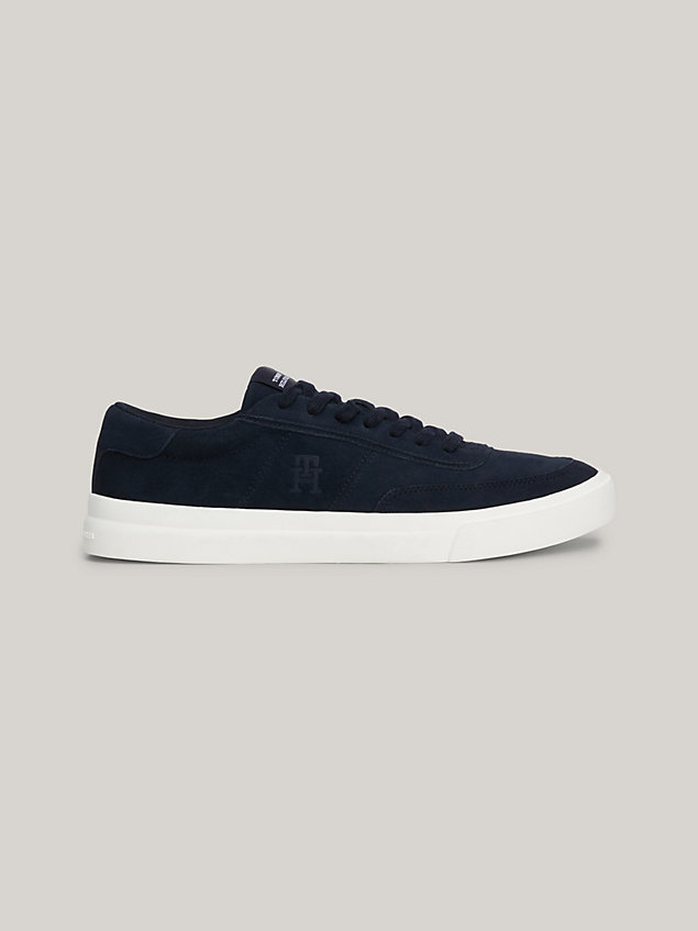 blue suede logo round toe trainers for men tommy hilfiger