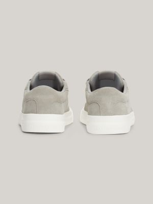Suede Logo Round Toe Trainers Grey Tommy Hilfiger